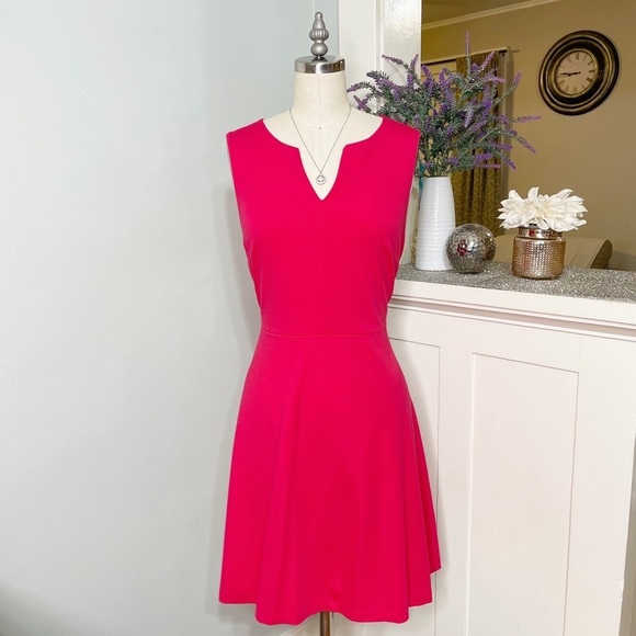 The Limited V-Neck Fit & Flare Skater Dress Hot Pink XS - Picture 2 of 9